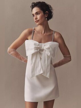 BHLDN Crystal-Strap Bow-Front Crepe Mini Dress